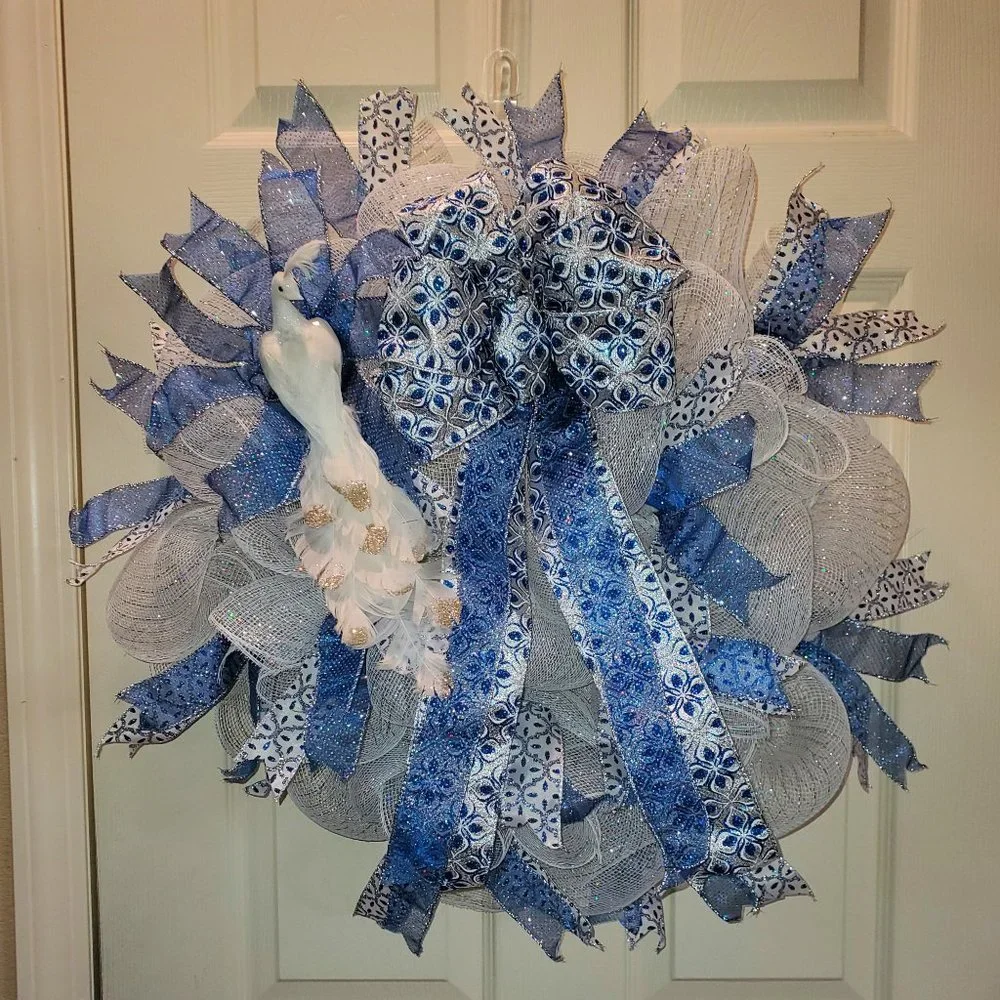 Stunning White Dove Christmas Deco Mesh Wreath